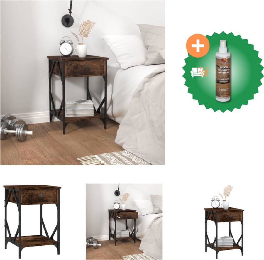VidaXL Nachtkastje Elegant Design Bijzetkastje Afmetingen- 40 x 42 x 60 cm Kleur- Gerookt Eiken Kast Inclusief Houtreiniger en verfrisser - Foto 3