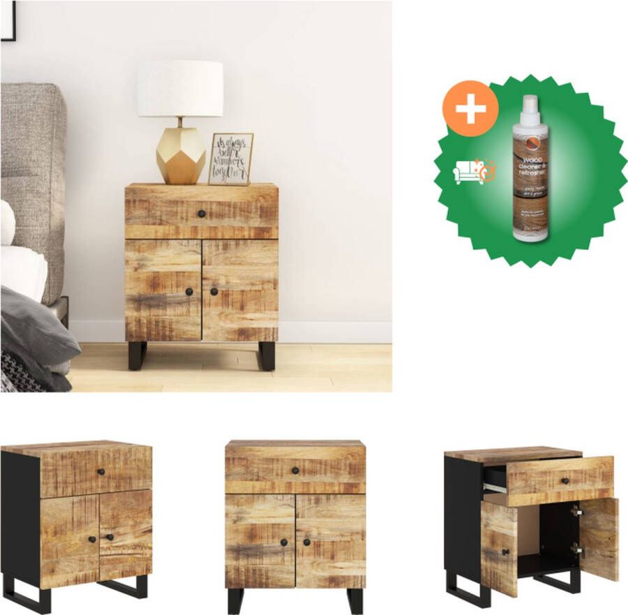 VidaXL Nachtkastje Industriële Stijl 50 x 33 x 60 cm Massief Mangohout Kast Inclusief Houtreiniger en verfrisser