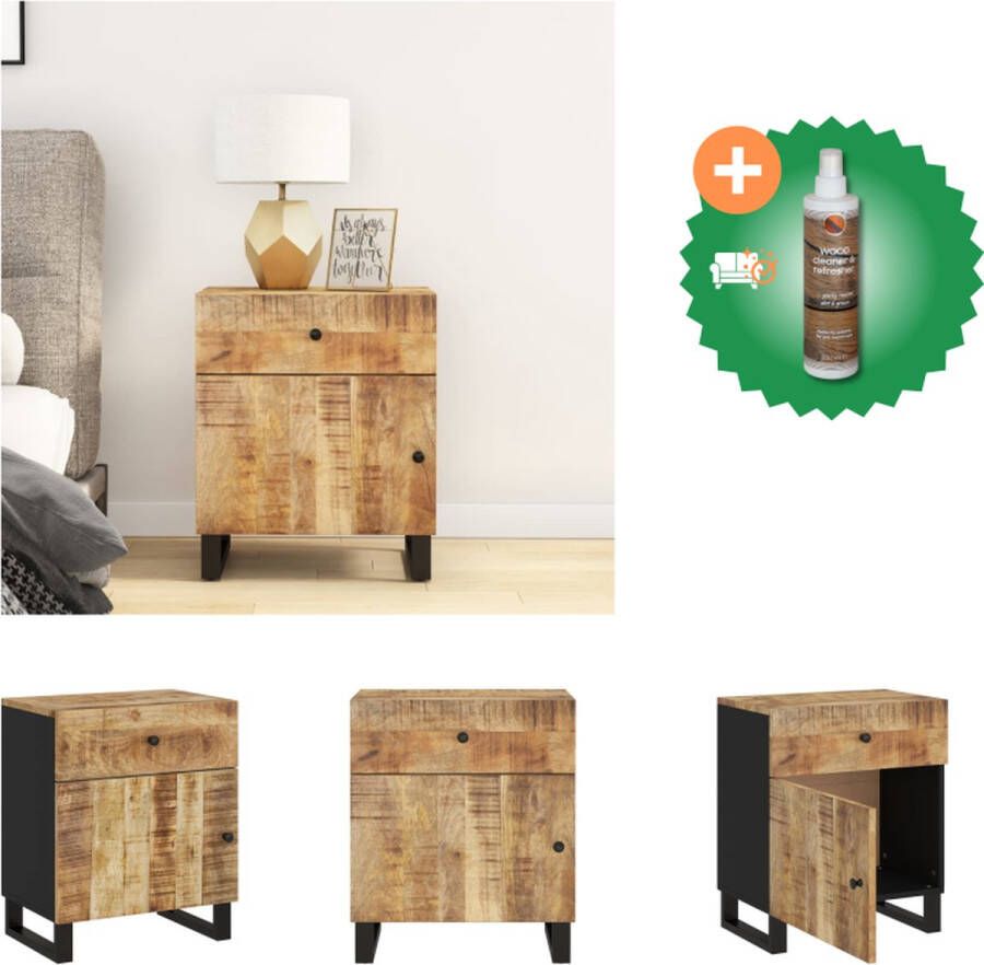 VidaXL Nachtkastje Industriële Stijl 50x33x60 cm Massief Mangohout Met lade en vak Stevig Blad Metalen Poten Kast Inclusief Houtreiniger en verfrisser