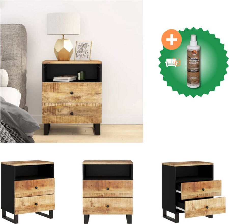 VidaXL Nachtkastje Industriële stijl 50x33x62 cm Massief mangohout met metalen poten Kast Inclusief Houtreiniger en verfrisser