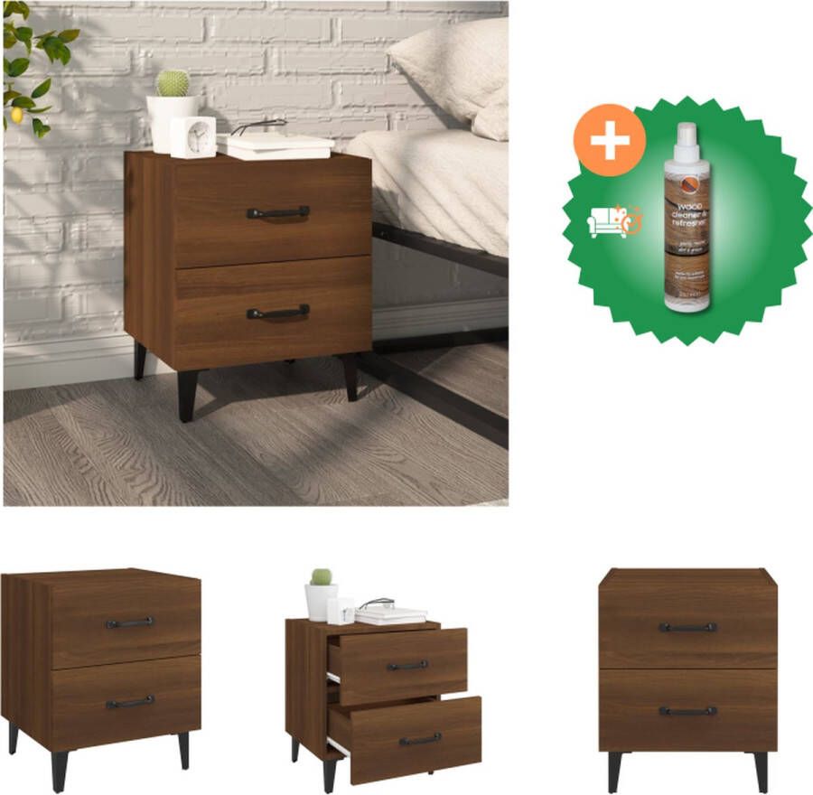 VidaXL Nachtkastje Industriële Stijl Bruineiken 40x35x47.5cm Kast Inclusief Houtreiniger en verfrisser