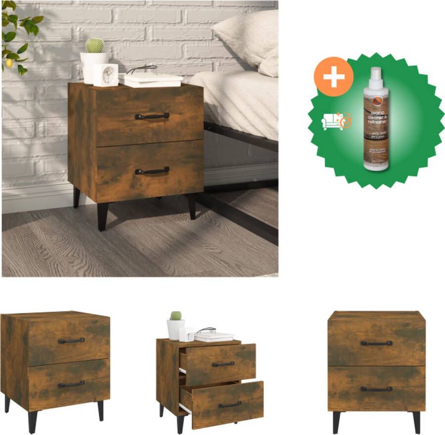 VidaXL Nachtkastje Industriële Stijl Gerookt Eiken 40x35x47.5 cm 2 Lades Kast Inclusief Houtreiniger en verfrisser