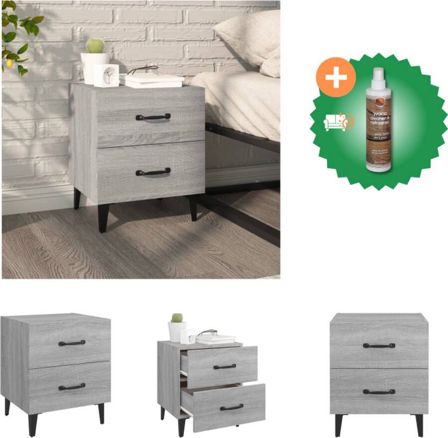 VidaXL Nachtkastje Industriële Stijl Grijs Sonoma Eiken 40x35x47.5 cm 2 lades Kast Inclusief Houtreiniger en verfrisser - Foto 2