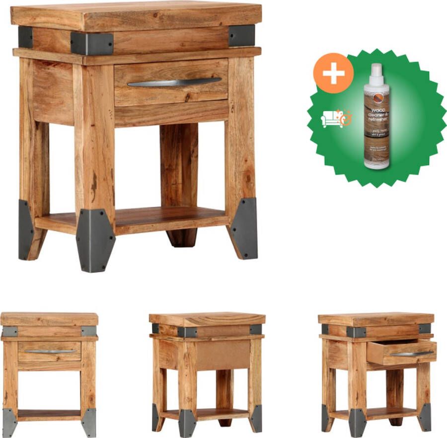 VidaXL Nachtkastje Industriële stijl Massief Acaciahout 40x30x51 cm Met lade en plank Kast Inclusief Houtreiniger en verfrisser