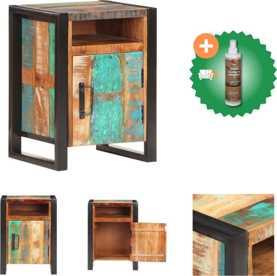 VidaXL Nachtkastje Industriële Stijl Massief Gerecycled Hout 40x35x55cm Kast Inclusief Houtreiniger en verfrisser