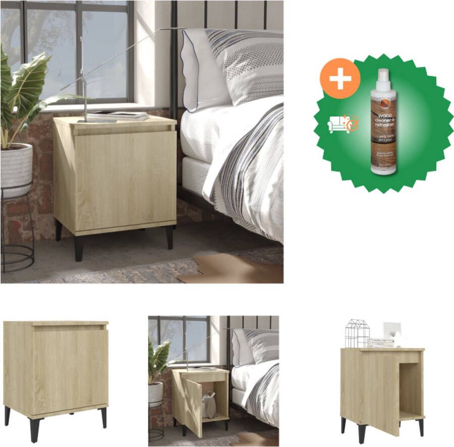 VidaXL Nachtkastje Industriële stijl Metalen poten 40x30x50 cm Sonoma eiken Kast Inclusief Houtreiniger en verfrisser