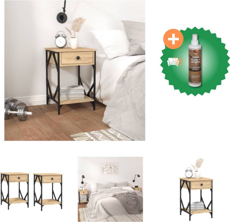 VidaXL Nachtkastjes Sonoma Eiken 40 x 42 x 60 cm Duurzaam bewerkt hout en ijzer Set van 2 Kast Inclusief Houtreiniger en verfrisser
