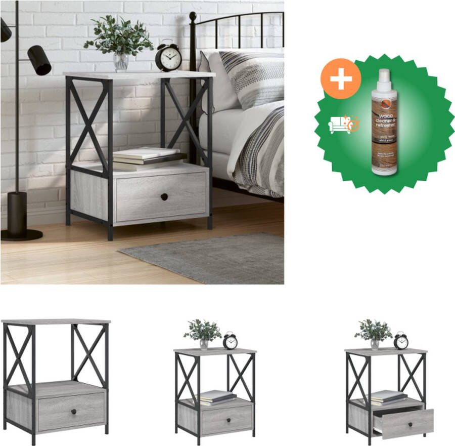VidaXL Nachtkastje Industriële uitstraling Grijs Sonoma Eiken 50 x 41 x 65 cm Kast Inclusief Houtreiniger en verfrisser
