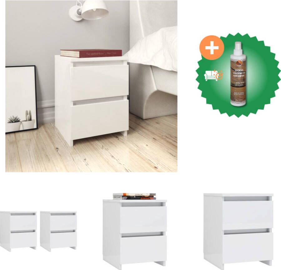 VidaXL Nachtkastje Klassiek Meubel 30 x 30 x 40 cm Hoogglans wit Kast Inclusief Houtreiniger en verfrisser