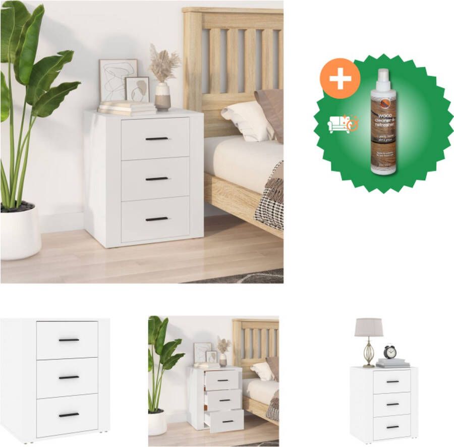 VidaXL Nachtkastje Klassiek Wit 50 x 36 x 60 cm Duurzaam Hout Kast Inclusief Houtreiniger en verfrisser