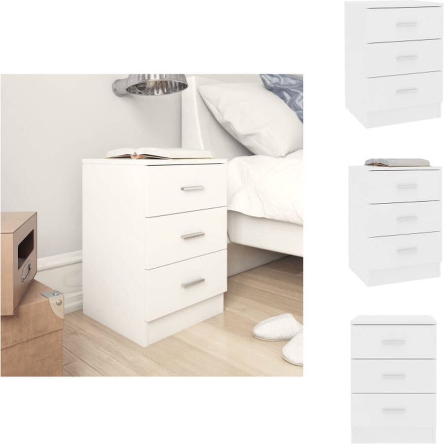 VidaXL Nachtkastje klassieke charme hoogwaardig bewerkt hout multifunctioneel 38 x 35 x 56 cm 3 lades wit Kast