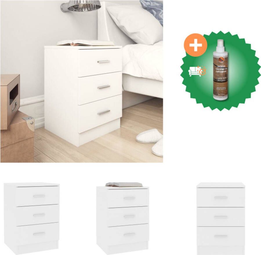 VidaXL Nachtkastje klassieke charme hoogwaardig bewerkt hout multifunctioneel 38 x 35 x 56 cm 3 lades wit Kast Inclusief Houtreiniger en verfrisser