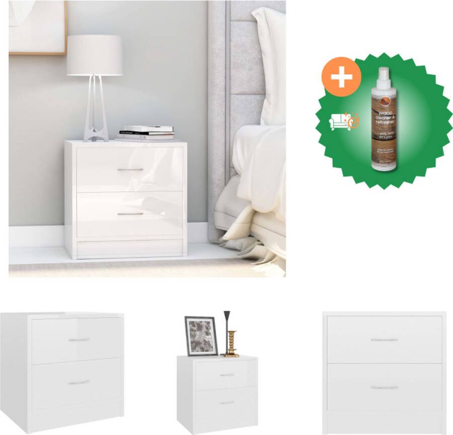 VidaXL Nachtkastje Klassieke Charme Opbergmeubel Afmetingen- 40 x 30 x 40 cm Kleur- Hoogglans Wit Materiaal- Spaanplaat Met 2 Lades Montage Vereist Kast Inclusief Houtreiniger en verfrisser