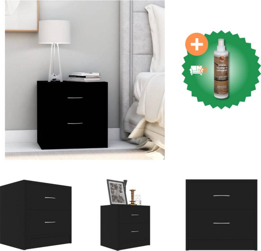 VidaXL Nachtkastje Klassieke Charme Zwarte Spaanplaat 40x30x40 cm met 2 Lades Duurzaam en Multifunctioneel Kast Inclusief Houtreiniger en verfrisser