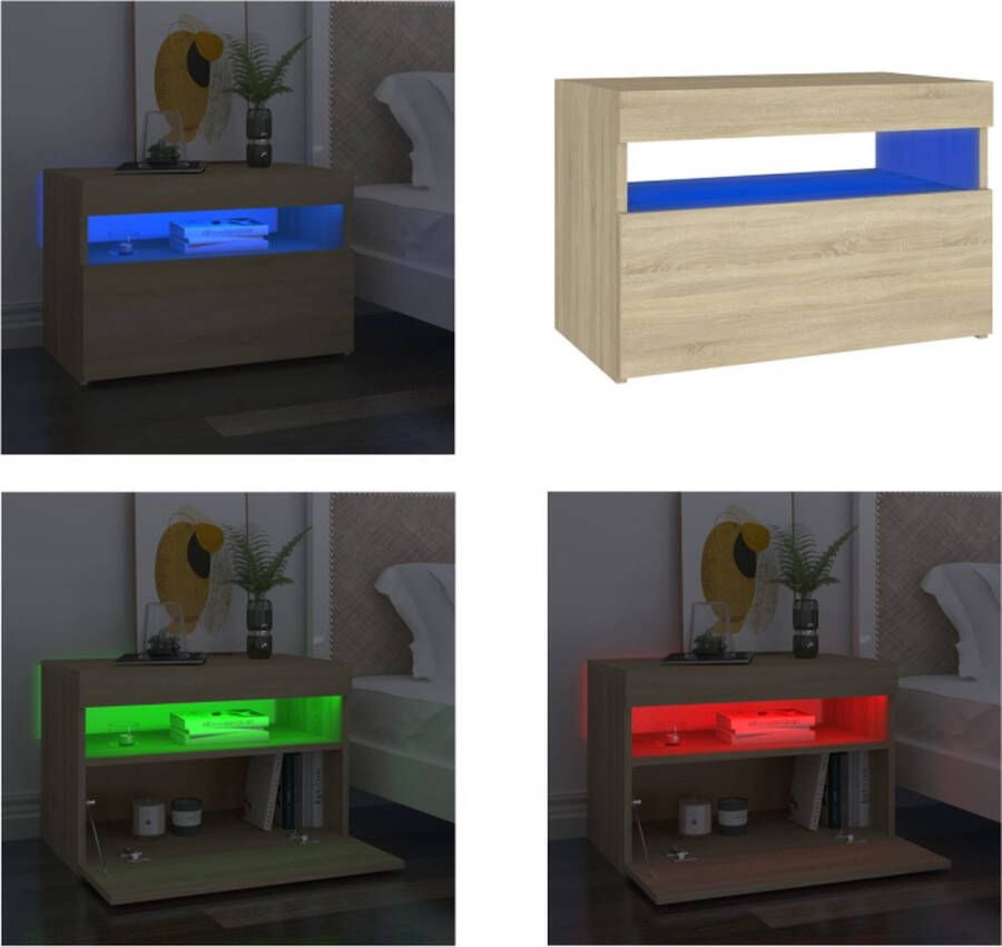 vidaXL Nachtkastje LED-verlichting 60x35x40 cm bewerkt hout sonoma eik Nachtkastje Nachtkastjes Houten Nachtkastje Houten Nachtkastjes