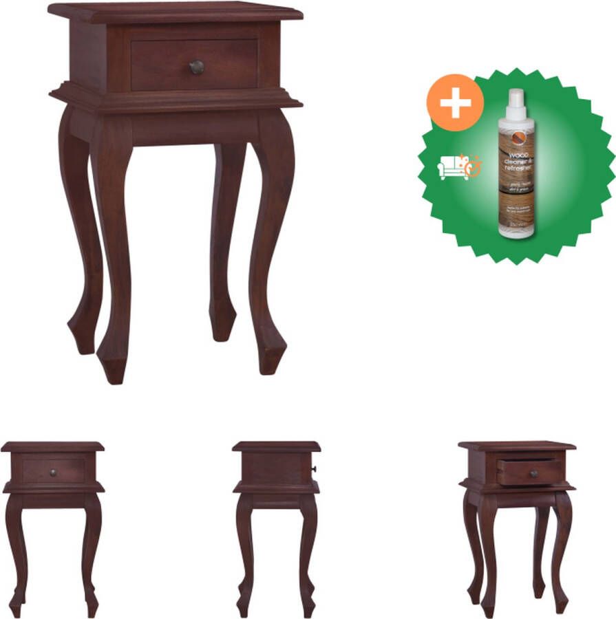 VidaXL Nachtkastje Mahoniehout 35 x 30 x 60 cm Handgemaakt Klassiek Bruine afwerking Kast Inclusief Houtreiniger en verfrisser