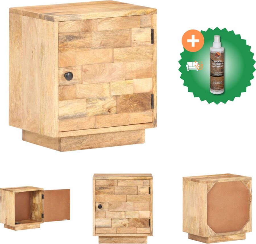 VidaXL Nachtkastje Mangohout 40 x 30 x 45 cm Natuurlijke Timberafwerking Kast Inclusief Houtreiniger en verfrisser