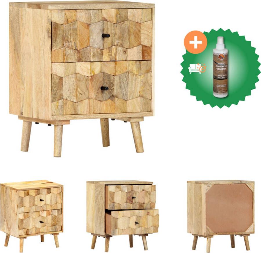 VidaXL Nachtkastje Mangohout 40x30x50 cm 2 lades Gepolijst en gelakt Kast Inclusief Houtreiniger en verfrisser
