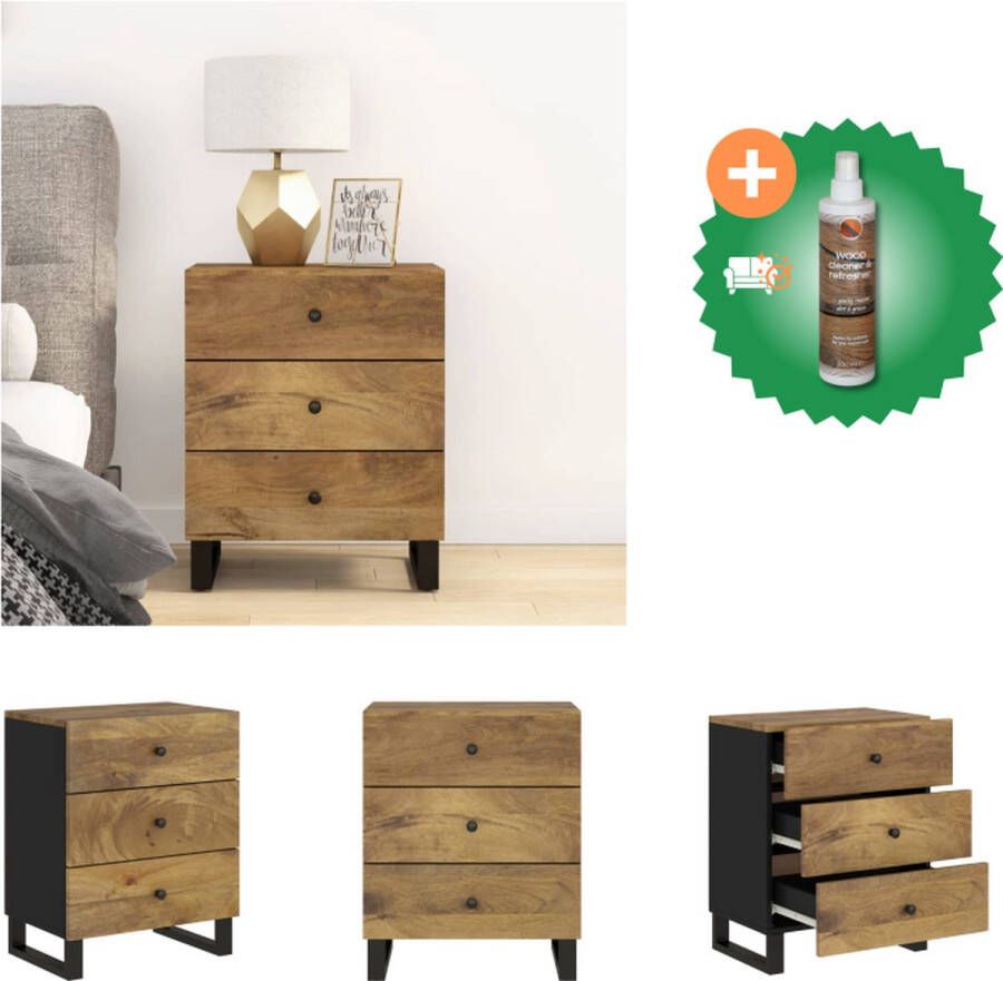VidaXL Nachtkastje Mangohout Industrieel Meubelen 50 x 33 x 62 cm Ken- Massief hout Kast Inclusief Houtreiniger en verfrisser