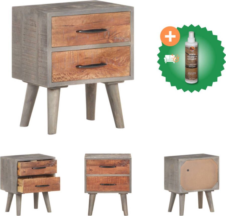 VidaXL Nachtkastje Manoghout Grijs Honingbruin 40x30x50cm Met lades Kast Inclusief Houtreiniger en verfrisser