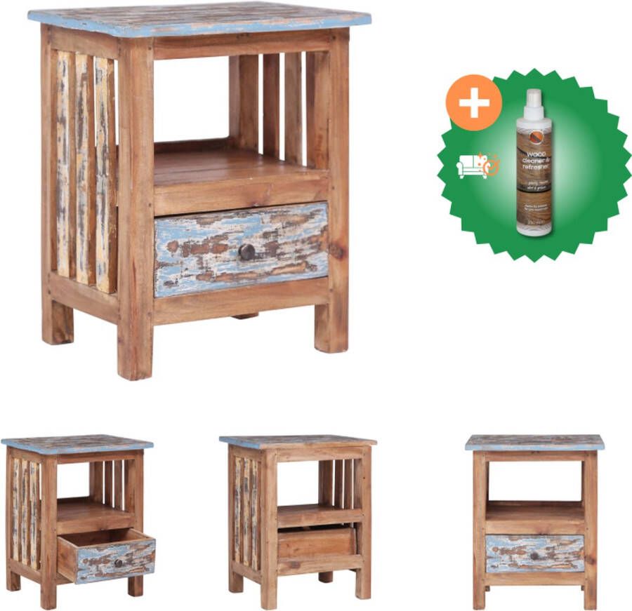 VidaXL Nachtkastje Massief gerecycled hout 41 x 30 x 50 cm 1 lade Kast Inclusief Houtreiniger en verfrisser