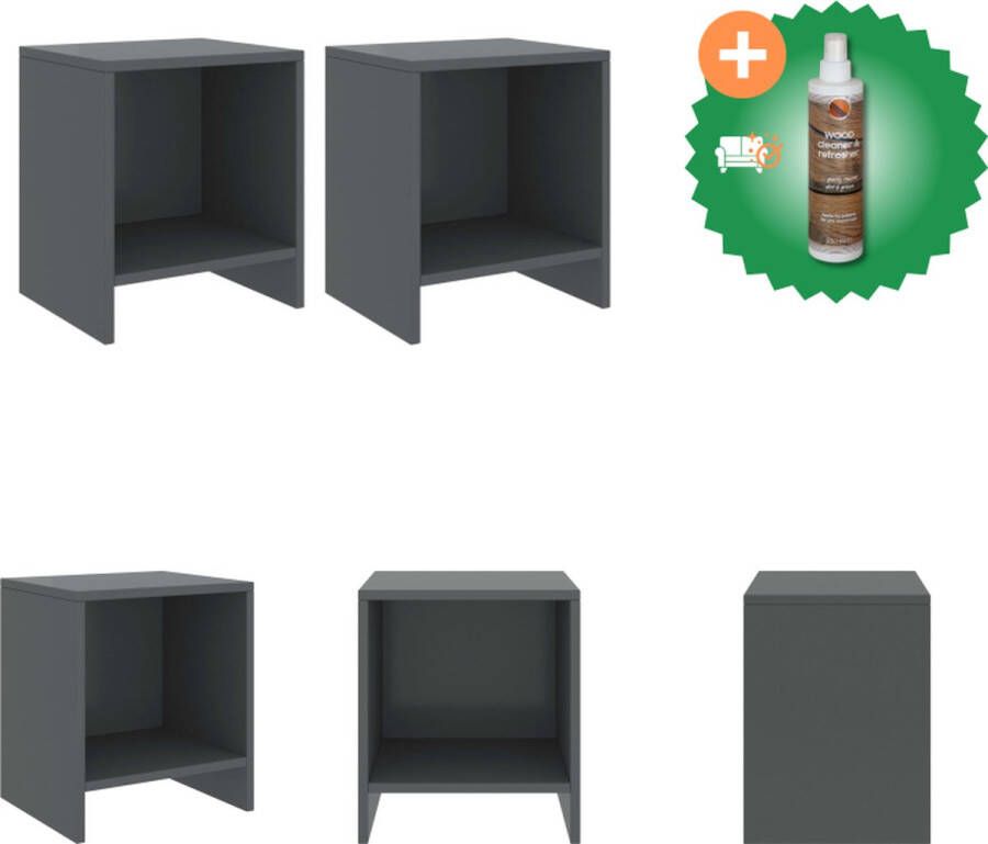 VidaXL Nachtkastje Massief grenenhout 35 x 30 x 40 cm Donkergrijs Set van 2 Kast Inclusief Houtreiniger en verfrisser