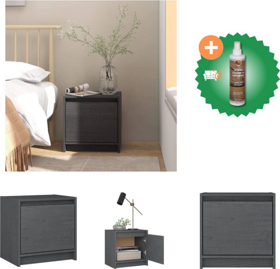 VidaXL Nachtkastje Massief grenenhout 40 x 30.5 x 40 cm Grijs Kast Inclusief Houtreiniger en verfrisser - Foto 2
