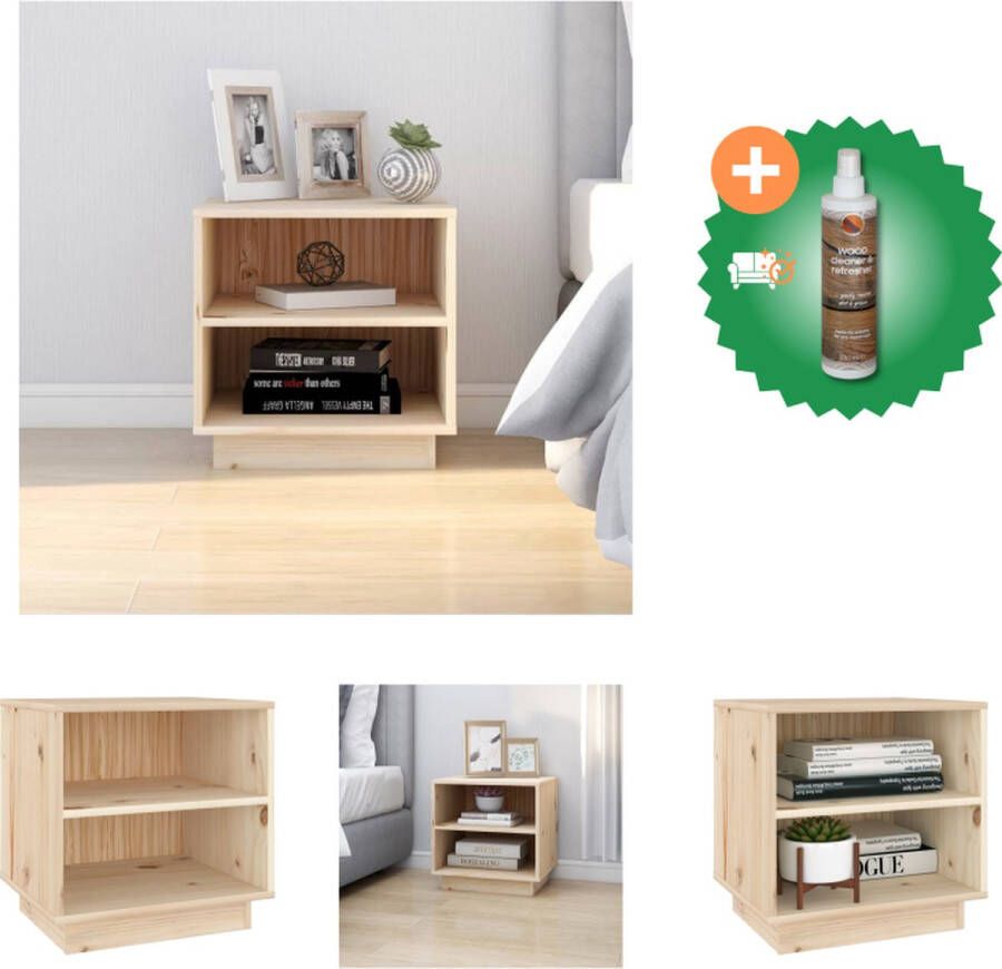 VidaXL Nachtkastje Massief grenenhout 40 x 34 x 40 cm Met 2 schappen Kast Inclusief Houtreiniger en verfrisser