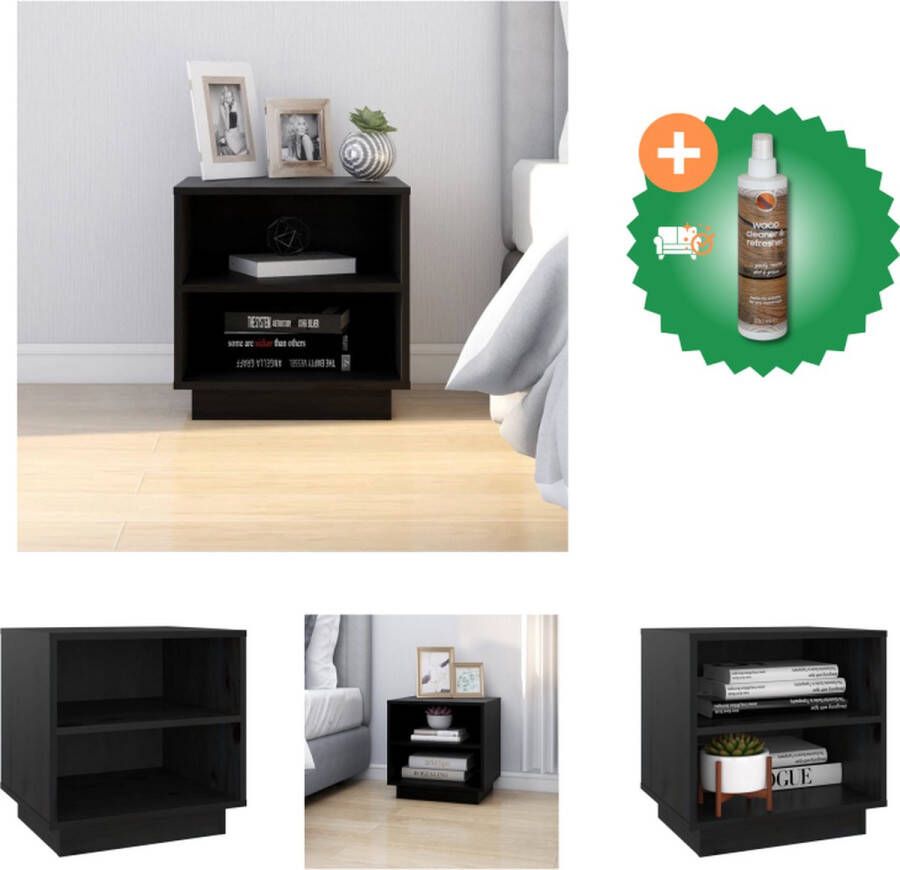 VidaXL Nachtkastje Massief Grenenhout 40 x 34 x 40 cm Zwart Kast Inclusief Houtreiniger en verfrisser