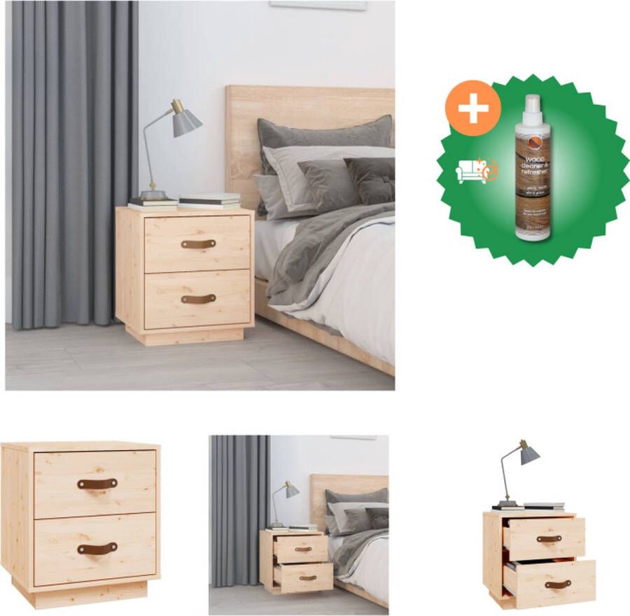 VidaXL Nachtkastje Massief Grenenhout 40 x 34 x 45 cm 2 Lades Kast Inclusief Houtreiniger en verfrisser
