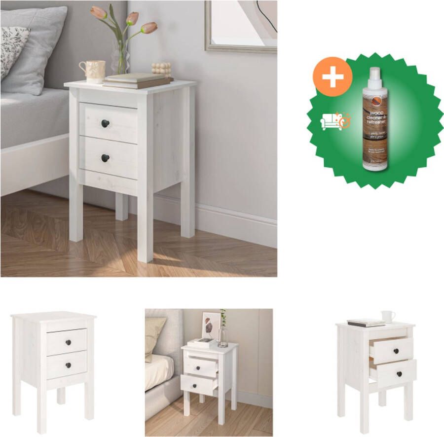 VidaXL Nachtkastje Massief Grenenhout Wit 40 x 35 x 61.5 cm Opbergruimte Stabiel Blad Kast Inclusief Houtreiniger en verfrisser
