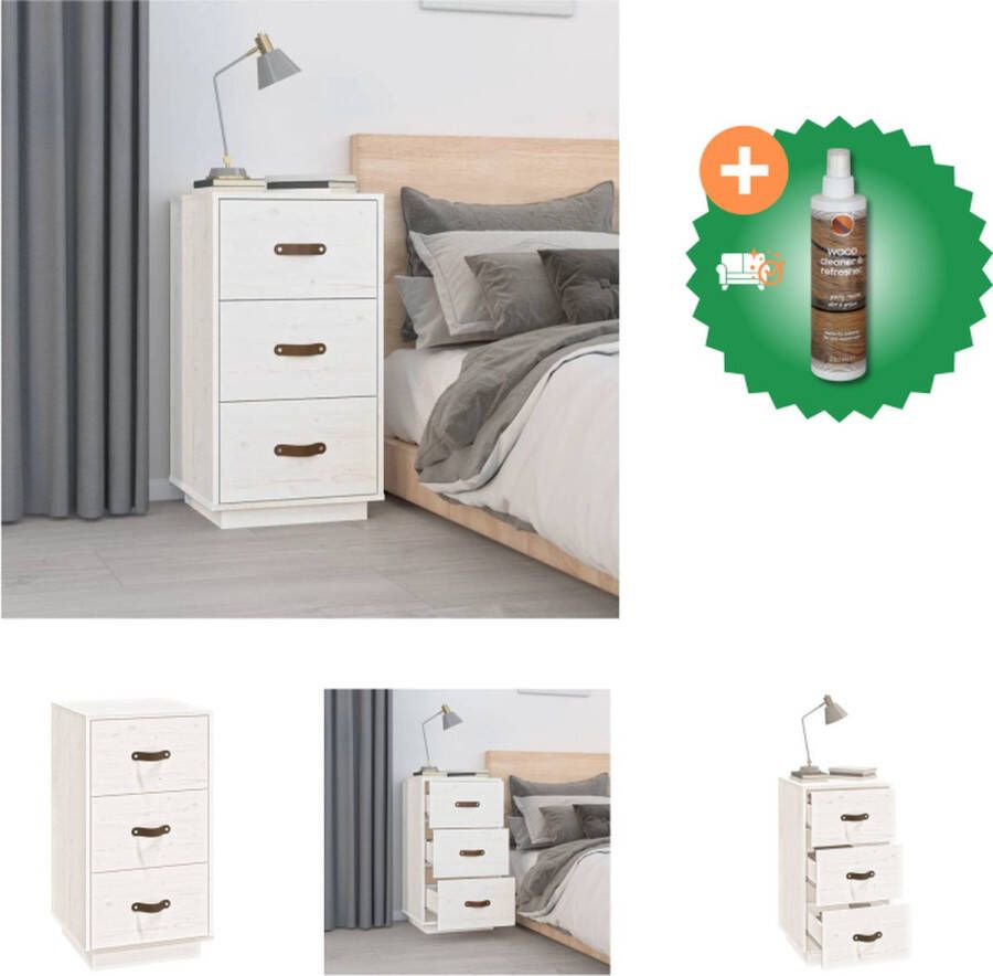 VidaXL Nachtkastje Massief Grenenhout 40 x 40 x 75 cm Wit Kast Inclusief Houtreiniger en verfrisser