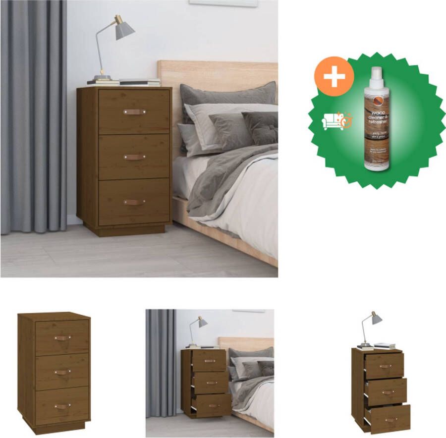 VidaXL Nachtkastje 40x40x75 cm massief grenenhout honingbruin Kast Inclusief Houtreiniger en verfrisser