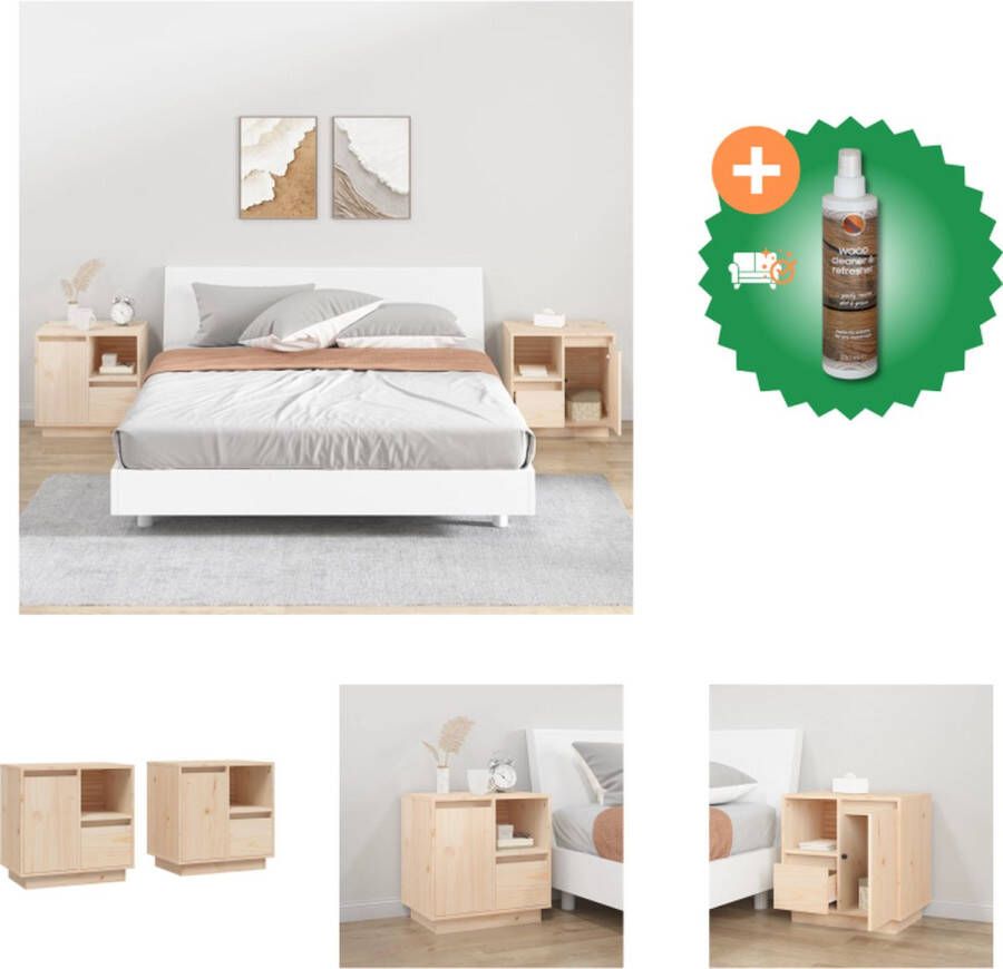 VidaXL Nachtkastje Massief grenenhout 50 x 34 x 50 cm Opbergruimte Kast Inclusief Houtreiniger en verfrisser