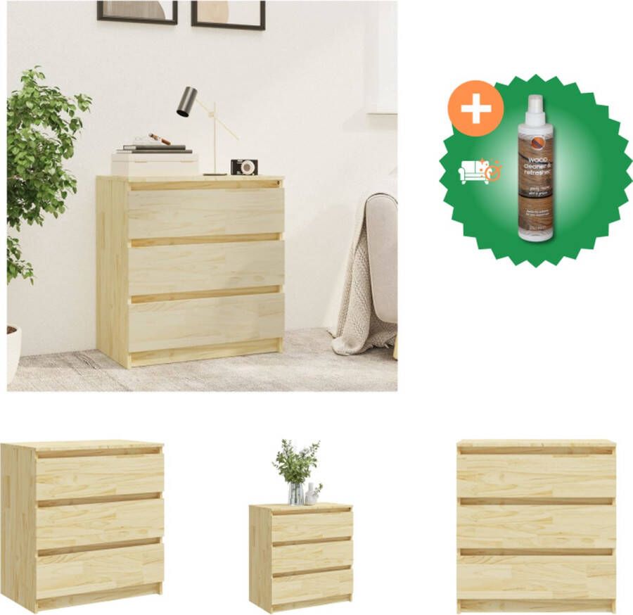VidaXL Nachtkastje Massief Grenenhout 60x36x64 cm 3 Lades Kast Inclusief Houtreiniger en verfrisser