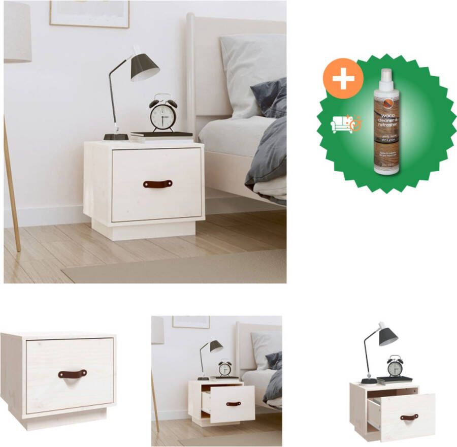 VidaXL Nachtkastje Massief Grenenhout Elegant Houten nachtkastje Afmetingen- 40 x 34 x 35 cm Kleur- Wit Kast Inclusief Houtreiniger en verfrisser