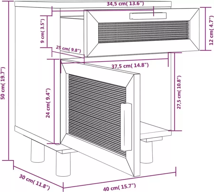 VidaXL -Nachtkastje-massief-grenenhout-en-natuurlijk-rattan-wit - Foto 4