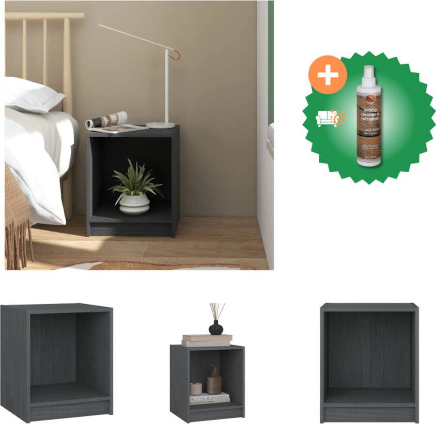 VidaXL Nachtkastje Massief Grenenhout Grijs 35.5 x 33.5 x 41.5 cm Montage vereist Kast Inclusief Houtreiniger en verfrisser