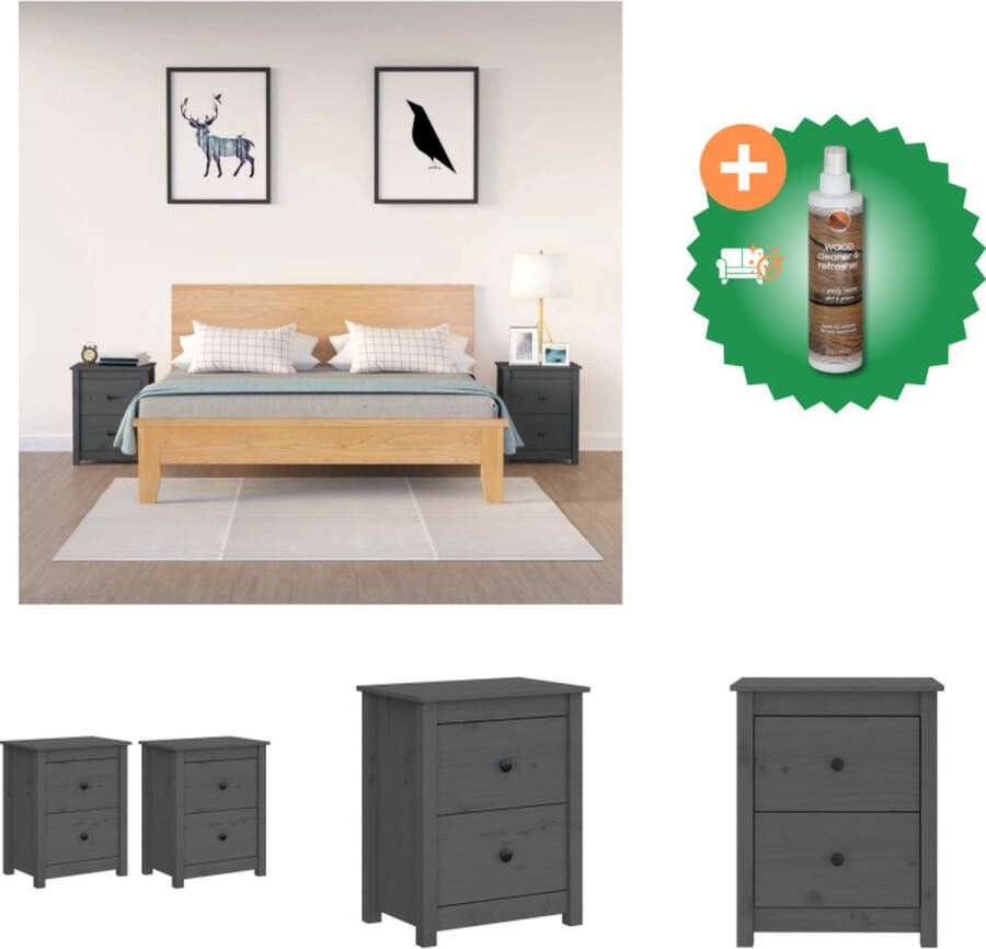 VidaXL Nachtkastje Massief Grenenhout Trendy Meubelen Afmetingen- 50 x 35 x 61.5 cm Kleur- Grijs Kast Inclusief Houtreiniger en verfrisser