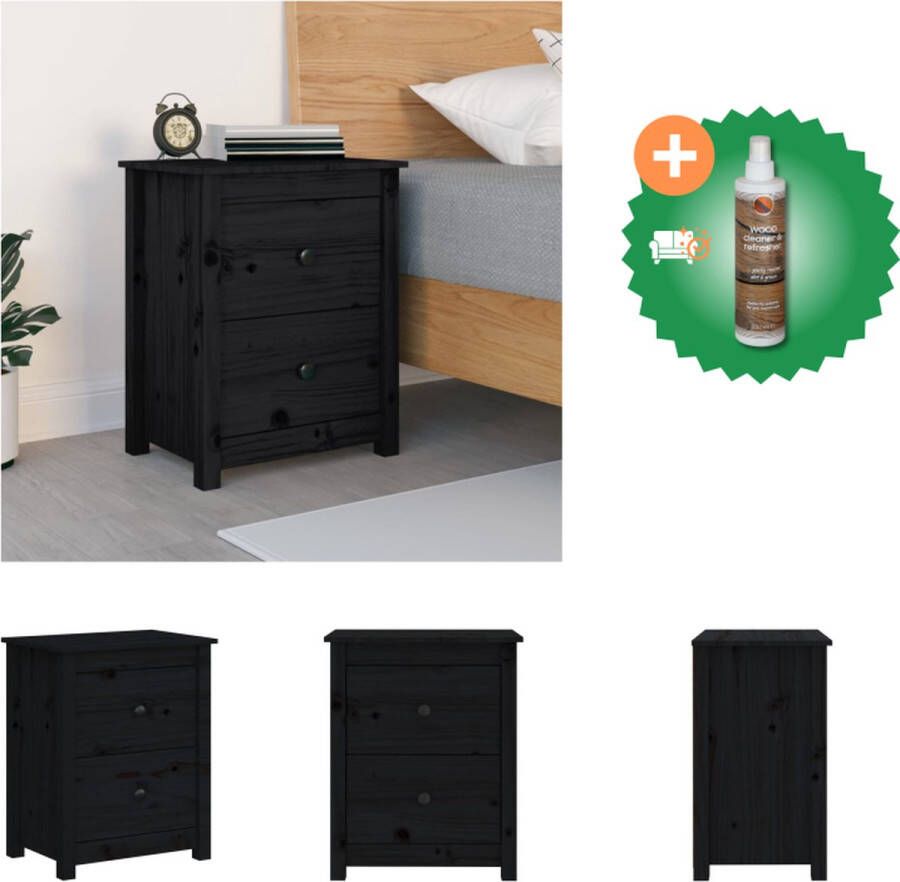 VidaXL Nachtkastje Massief Grenenhout Trendy Nachtkastje 50 x 35 x 61.5 cm Zwart Kast Inclusief Houtreiniger en verfrisser