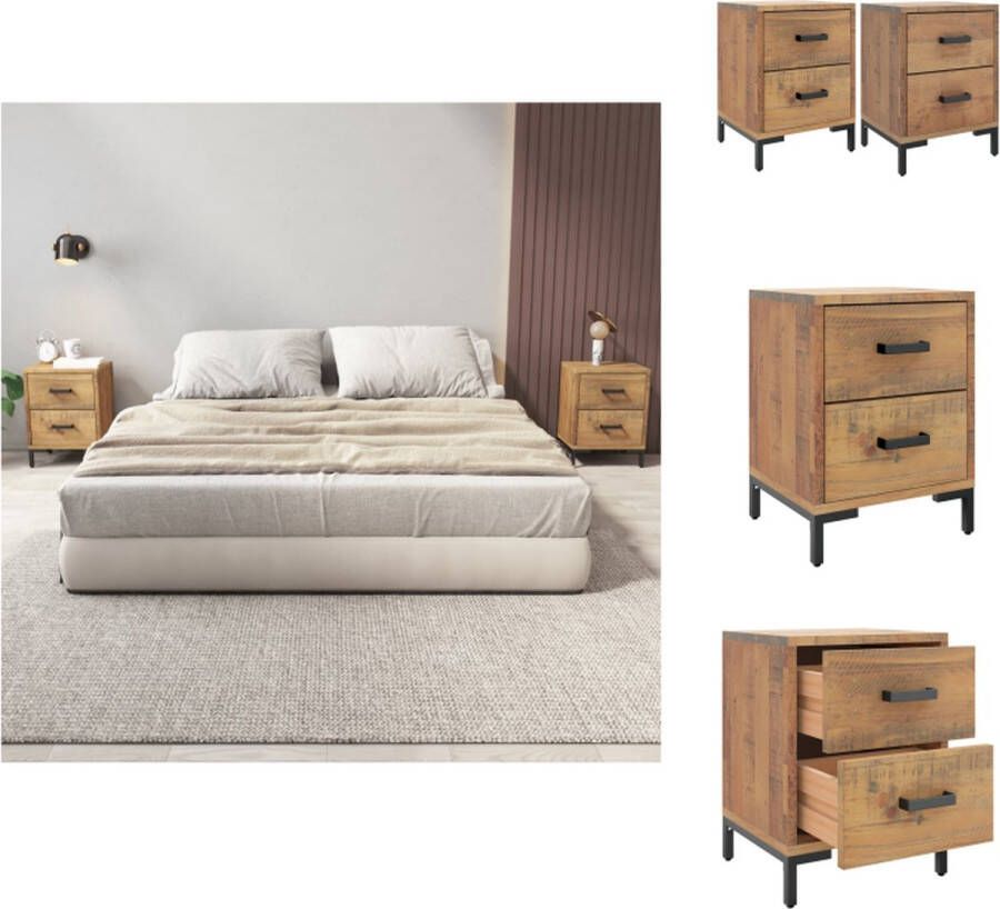 VidaXL Nachtkastje Nachtkastjes Houten Nachtkastje Telefoonkast Nachtkastjes 2 st 36x30x45 cm massief grenenhout - Foto 2