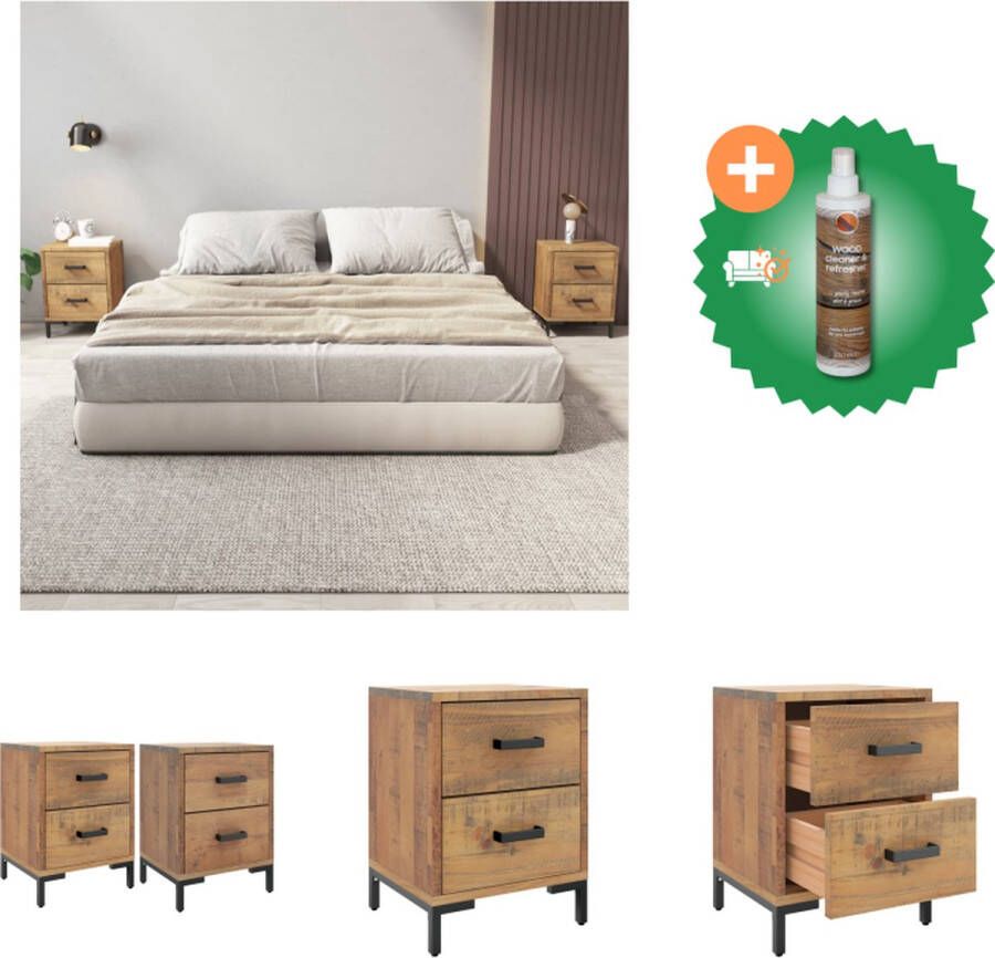 VidaXL Nachtkastje Massief Grenenhout Vintage Stijl 36x30x45 cm 2 stuks Kast Inclusief Houtreiniger en verfrisser