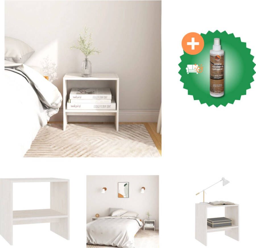 VidaXL Nachtkastje Massief grenenhout Wit 40 x 30.5 x 40 cm Montage vereist Kast Inclusief Houtreiniger en verfrisser