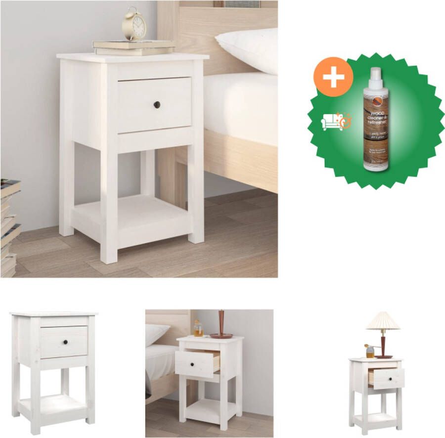 VidaXL Nachtkastje Massief Grenenhout Wit 40 x 35 x 61.5 cm Opbergruimte Stabiel Blad Kast Inclusief Houtreiniger en verfrisser - Foto 2
