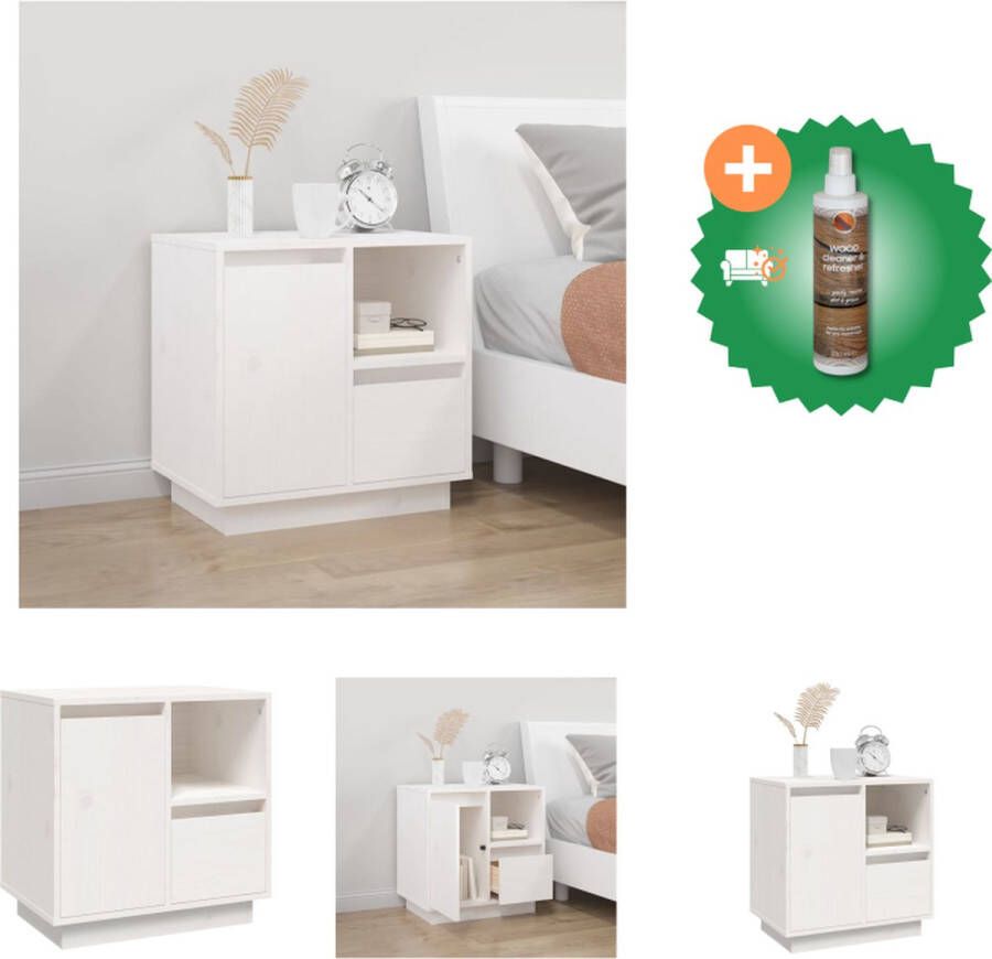 VidaXL Nachtkastje Massief Grenenhout Wit 50 x 34 x 50 cm Kast Inclusief Houtreiniger en verfrisser