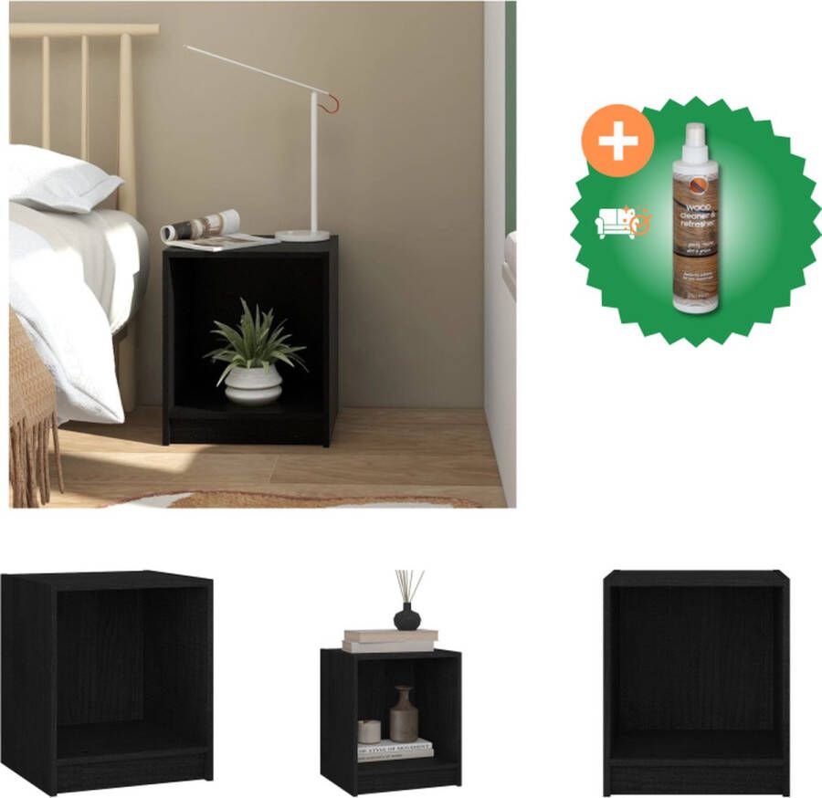 VidaXL Nachtkastje Massief Grenenhout Zwart 35.5x33.5x41.5 cm Montage vereist Kast Inclusief Houtreiniger en verfrisser