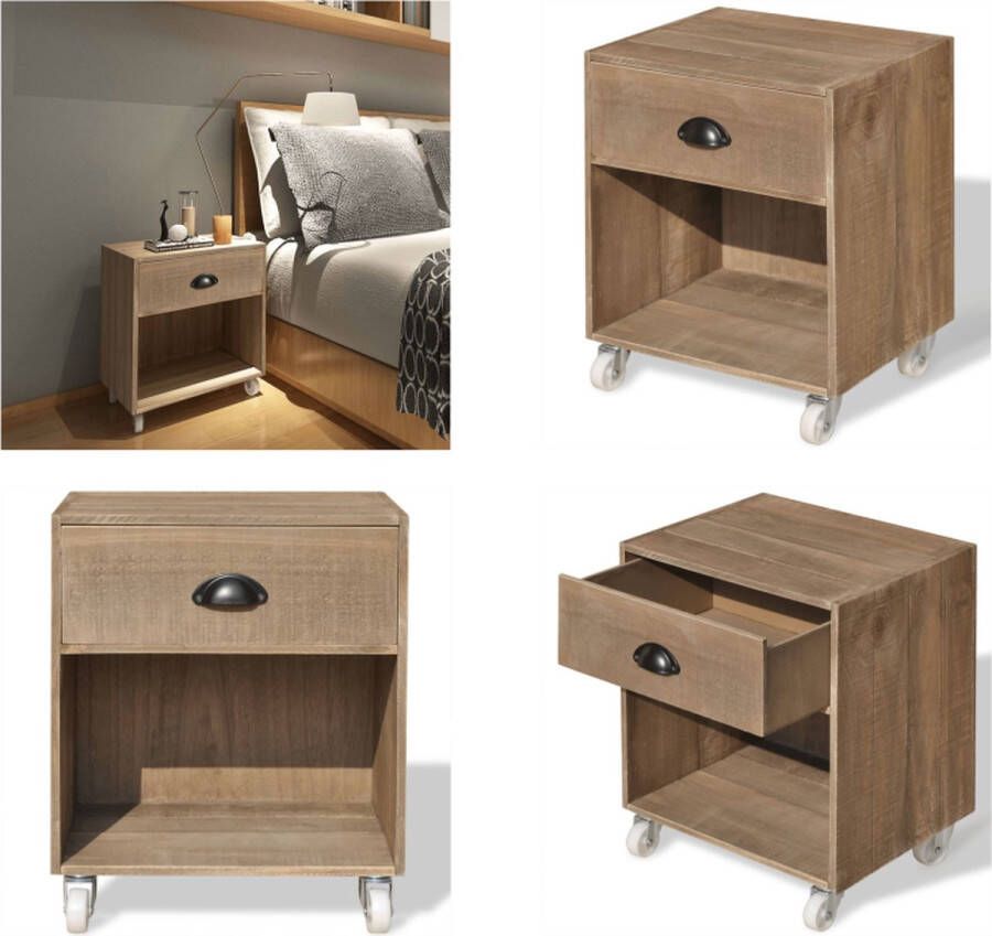 VidaXL Nachtkastje massief hout bruin Kast Kasten Kastje Kastjes