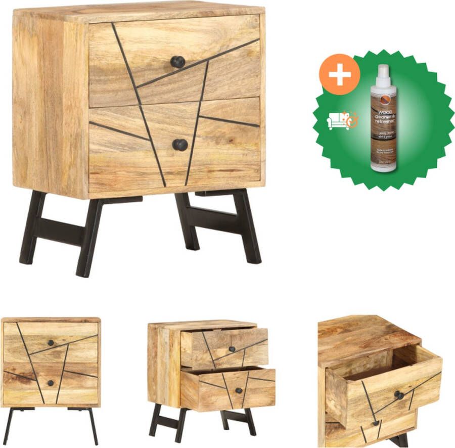 VidaXL Nachtkastje Massief Mangohout 40 x 30 x 50 cm 2 Lades Kast Inclusief Houtreiniger en verfrisser