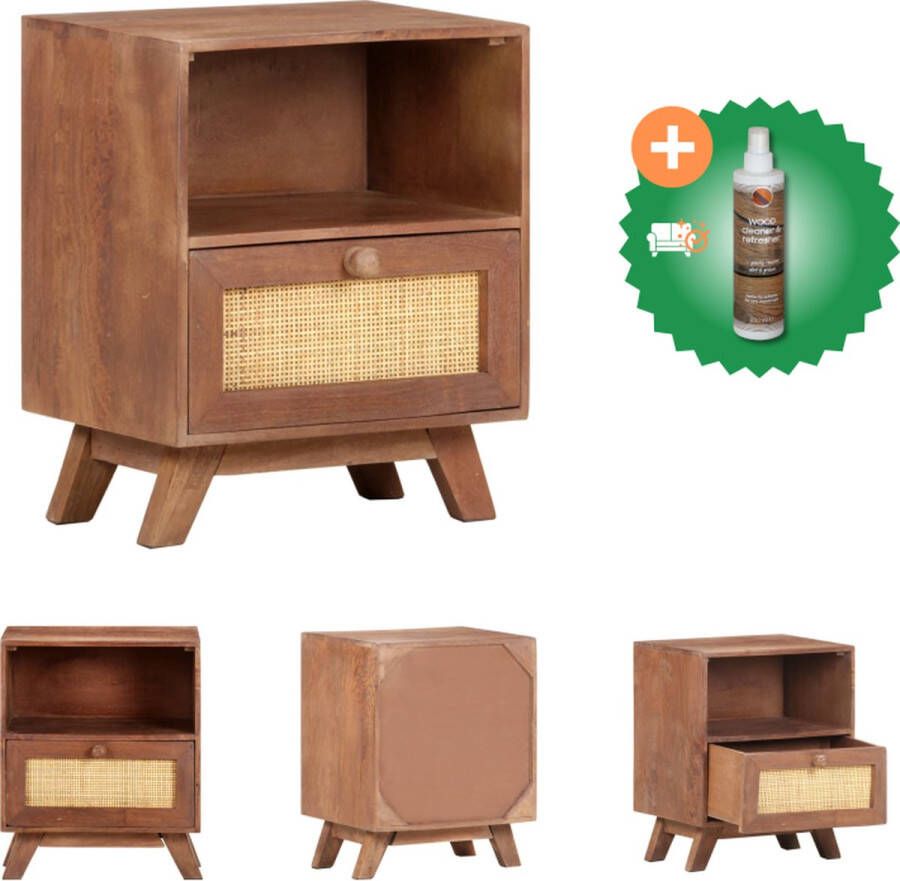 VidaXL Nachtkastje Vintage Stijl Massief Mangohout 40x30x50 cm Handgesneden Met 1 lade Kast Inclusief Houtreiniger en verfrisser - Foto 6