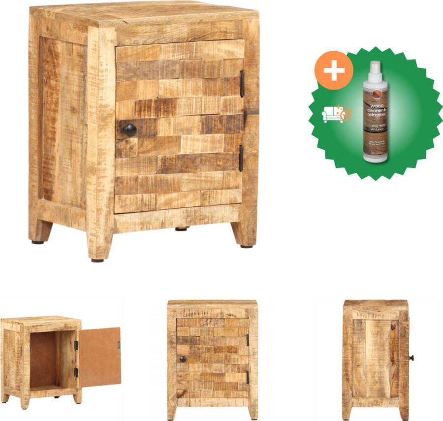 VidaXL Nachtkastje Massief mangohout 40 x 30 x 50 cm Rustieke charme Kast Inclusief Houtreiniger en verfrisser